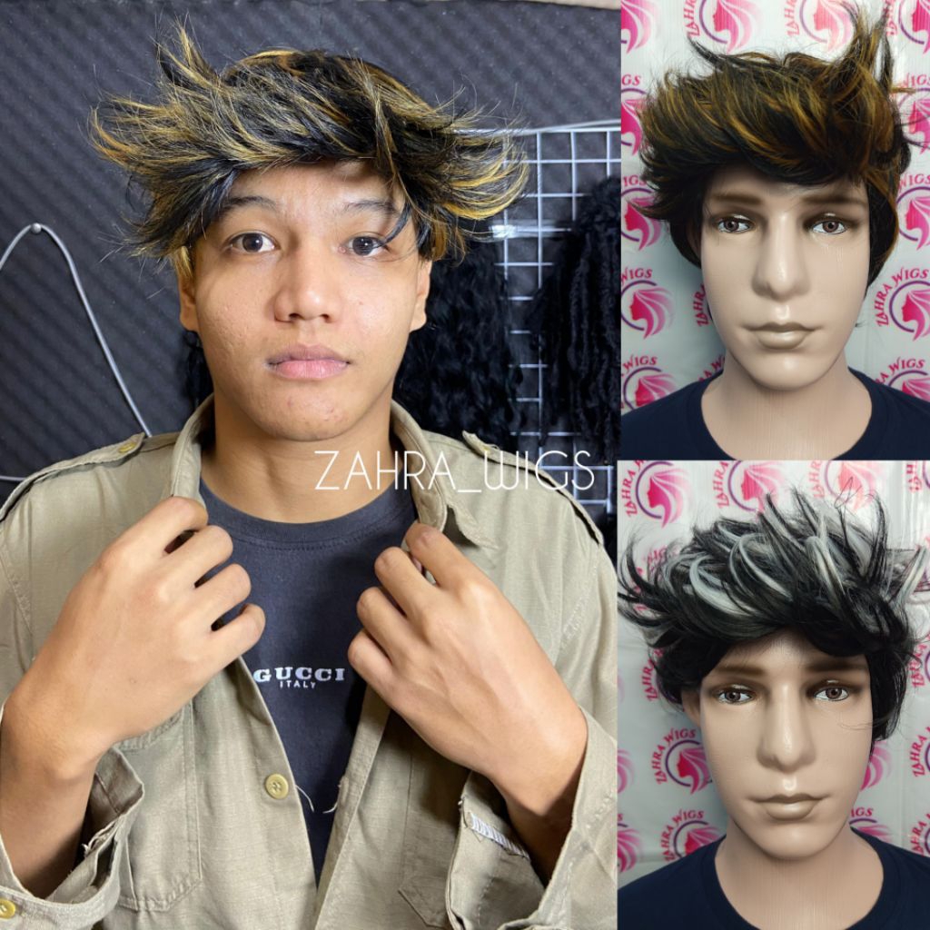 WIG PRIA RAMBUT PENDEK MODEL GONDES WARNA HIGHLIGHT