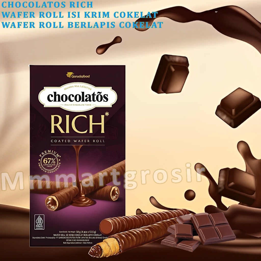 

Chocolatos Rich / Wafer Roll Isi Krim Cokelat / Wafer Roll Berlapis Choco / 54gr
