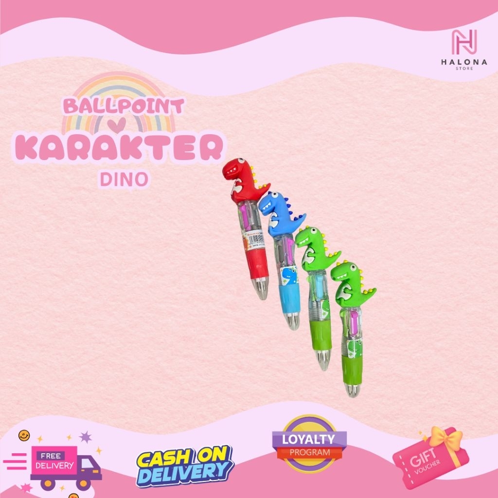 

[1 PCS] Ballpoint Karakter / Pen Character Dinosaurus 4 warna