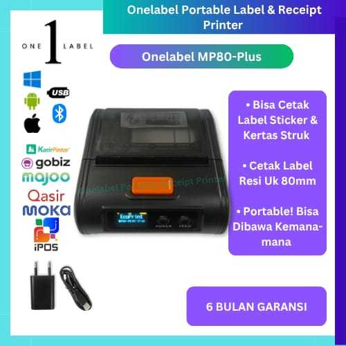 ONELABEL Printer Thermal Portable Battery 80mm Bluetooth Usb Printer
