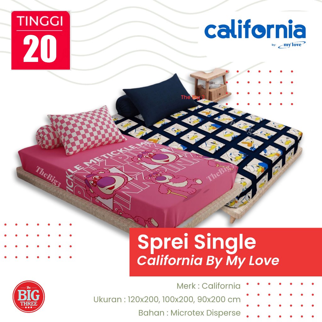 CALIFORNIA Sprei 90x200 cm Motif MInimalis Bunga Lucu - Single 90 SP TBT