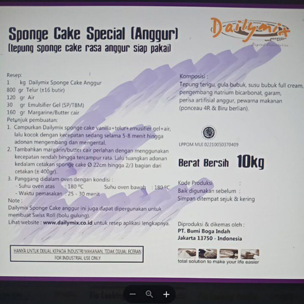 

(Dailymix) Tepung Premix Sponge Cake Anggur / Kue Bolu Anggur