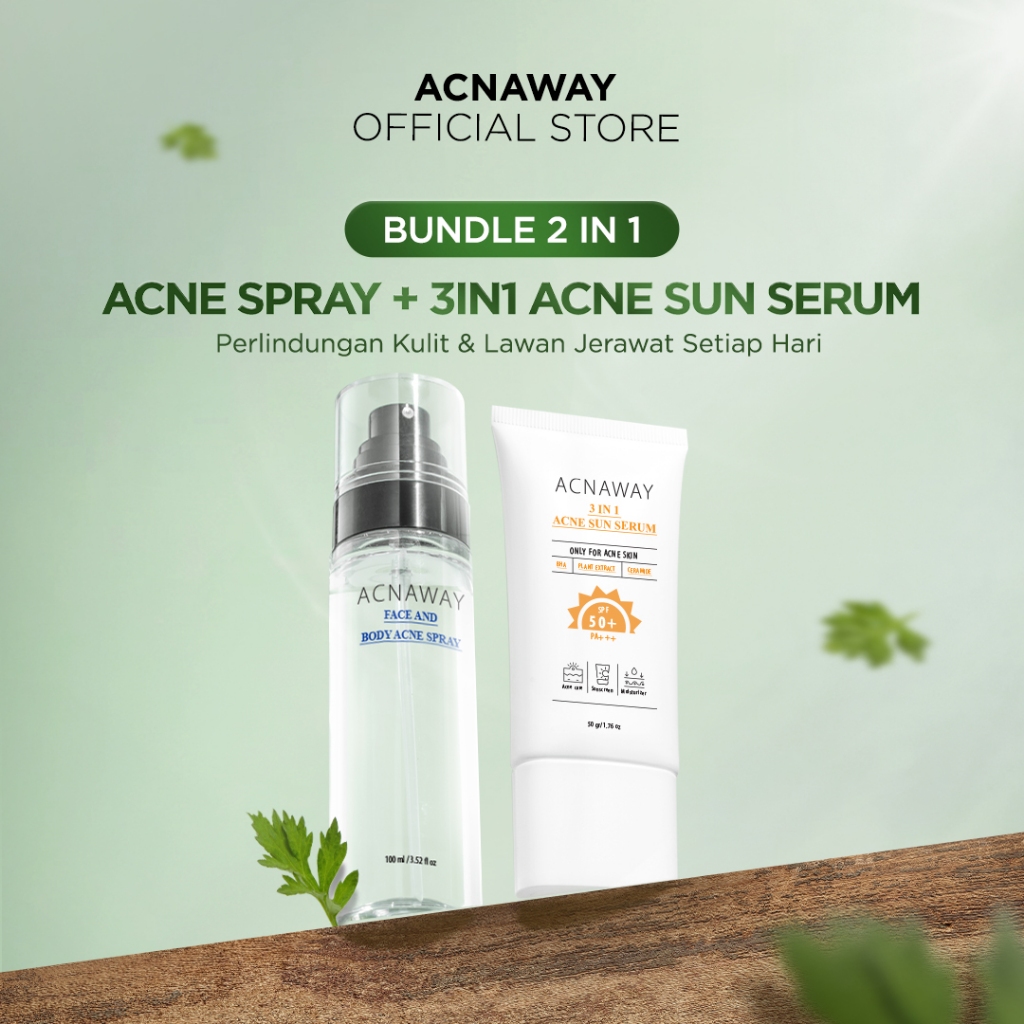 ACNAWAY Bundle 2 in 1 Acne Face & Body Spray + Acne Sun Serum – Spray Anti Jerawat & Sunscreen untuk