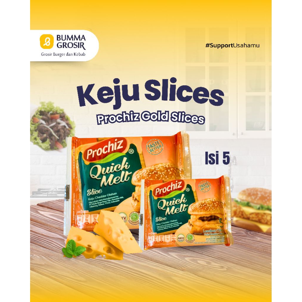 

Prochiz Quit Melted Cheese Slice- cheddar slice melted - keju burger slice - keju burger lembaran- 10 slice
