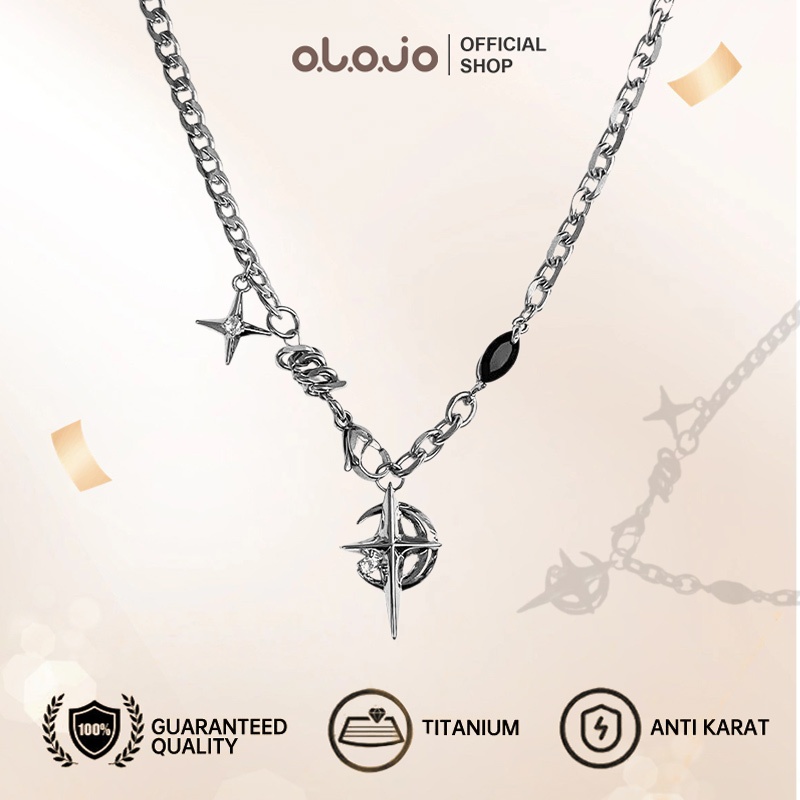 OLOJO Kalung Bintang Batu Permata Hitam Rantai Tulang Selangka Mewah Dengan Fashion Kalung Liontin