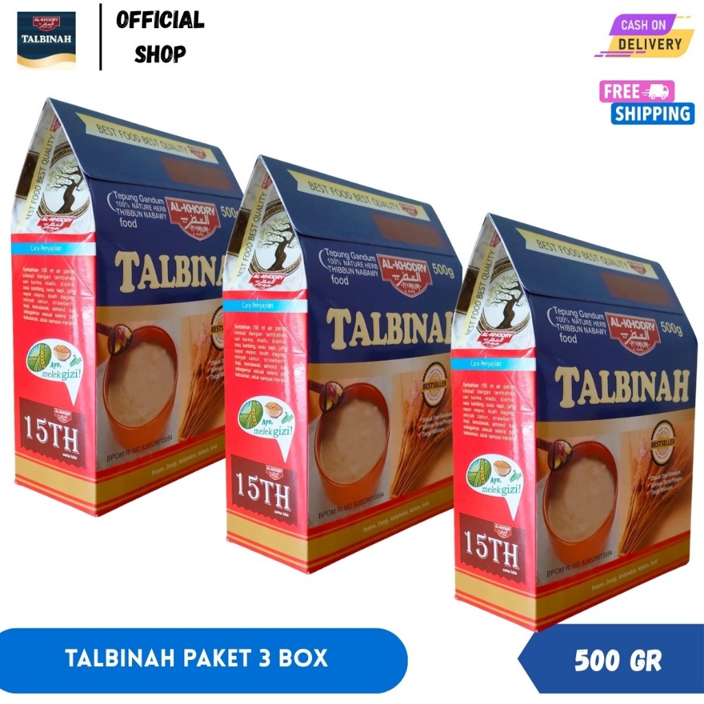 

Talbinah Tepung Gandum Original Al-Khodry 500 Gram Paket 3 Box