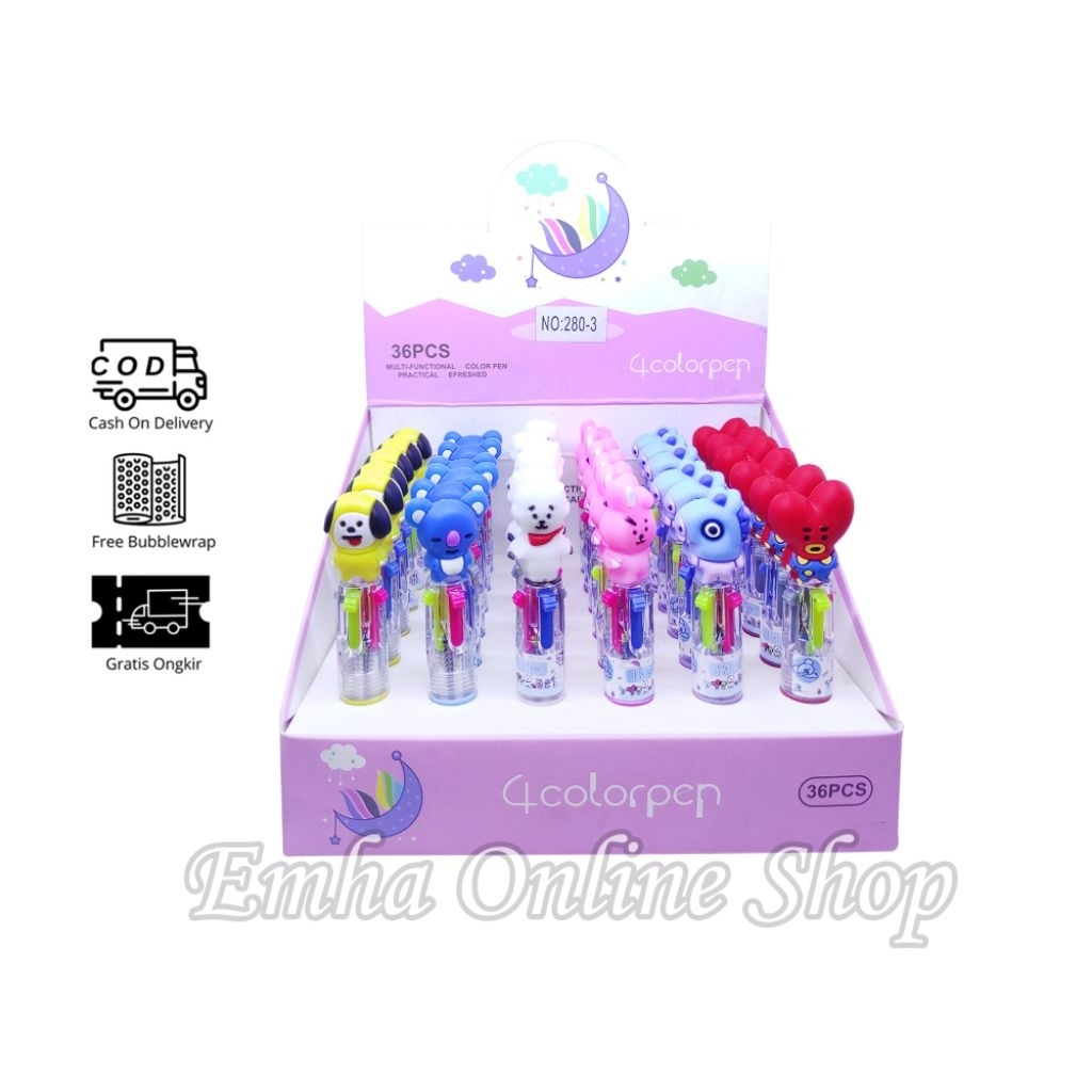 

Pulpen 4 Warna BT21 Ball Pen Anak Sekokah Multifungsi Stationery