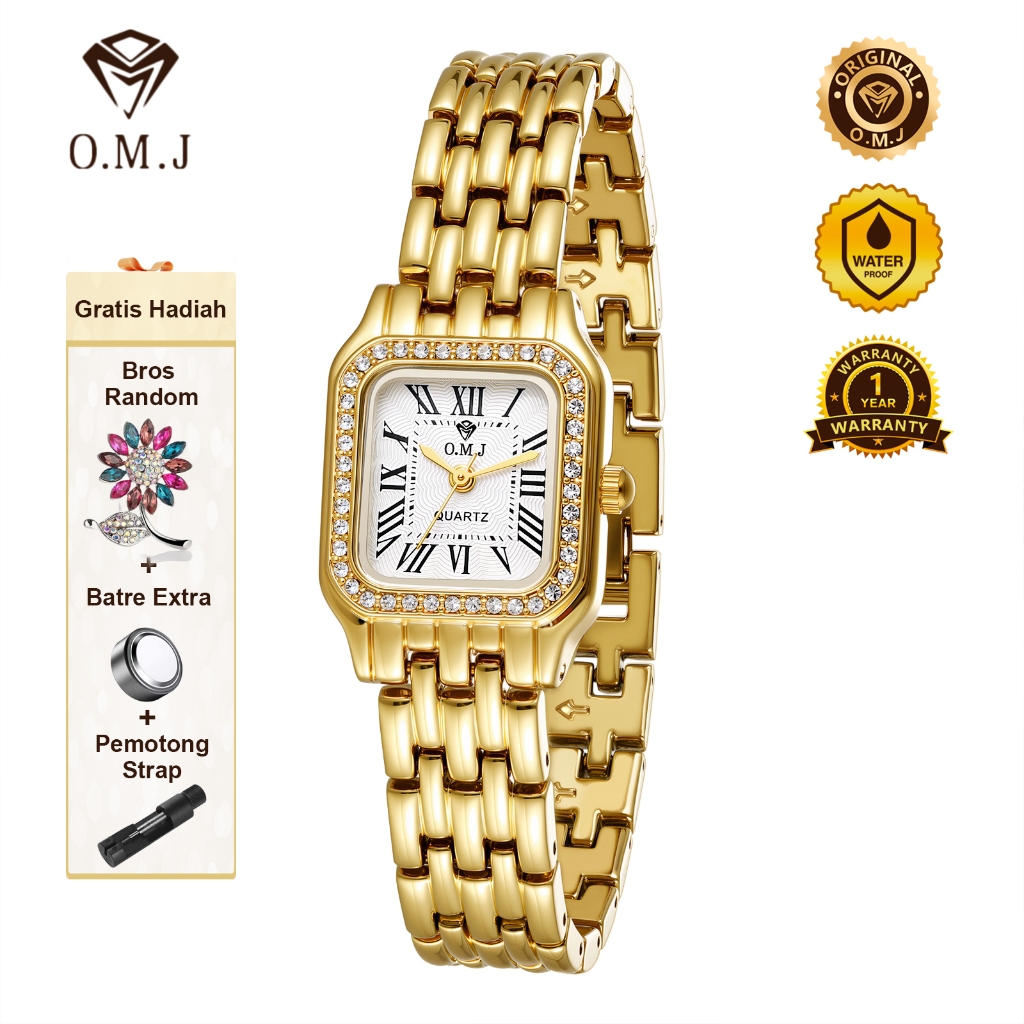 Cuci Gudang Omj G084 Jam Tangan Wanita Rantai Kecil Berlian Gold Premium Watch Stainless Gaya Jepang