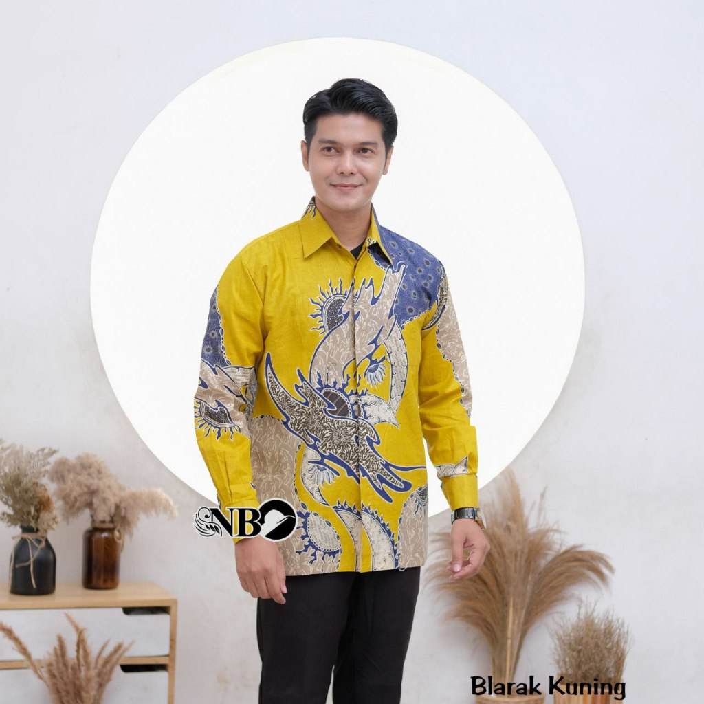 Kemeja Batik Pria Premium Lengan Panjang Warna Kuning Lemon Seragam Kantor Formal Terbaru 2025