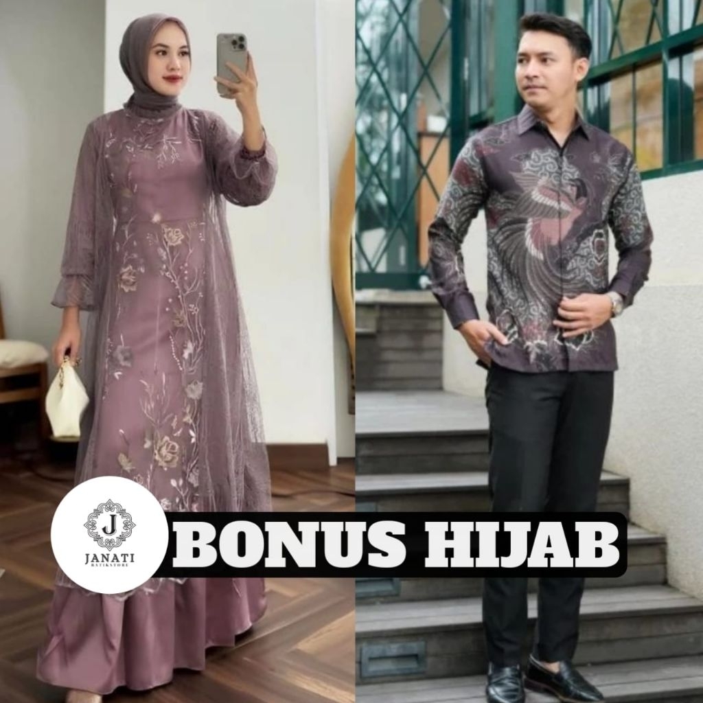 (ADA JUMBO) Batik Couple Gamis Brokat Terbaru Couple Kondangan Couple Tunangan Modern Jumbo,Dress Br