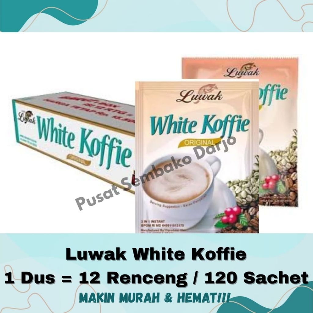 

Luwak White Koffie 1 Dus isi 12 renceng (120 sachet), White Coffee, Kopi Luwak Antikembung Renceng, Kopi Mix