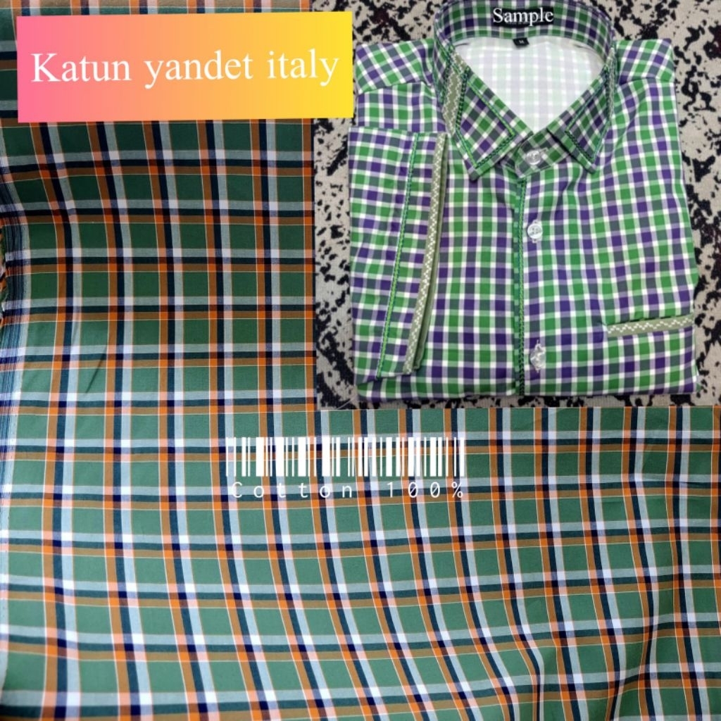 Kain katun italy motif kotak-kotak bahan kemeja full katun