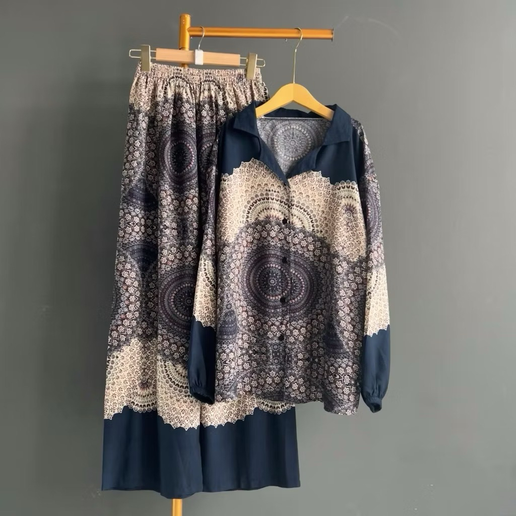 SET KEMEJA DAN CELANA KULOT RAYON MOTIF ONE SET VIRAL