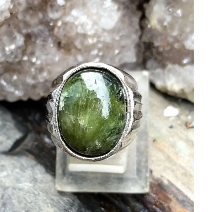 Cincin batu natural pandan suji serat jarum kipas unik langka bukan bacan atau zamrud