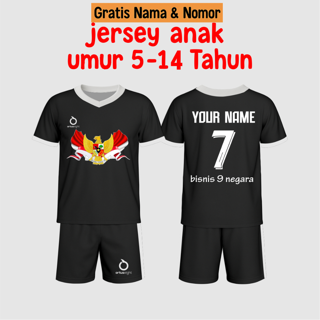 Setelan Baju Voly Anak Custom Nama + Nomor Jersey Voli Anak Ortus garuda 17 agustus
