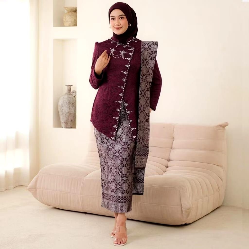 Couple dengan Set Kebaya  Kraton (FREE HIJAB) Modern Jawa AYU Janggan SELENDANG Wisuda Lamaran Tunan