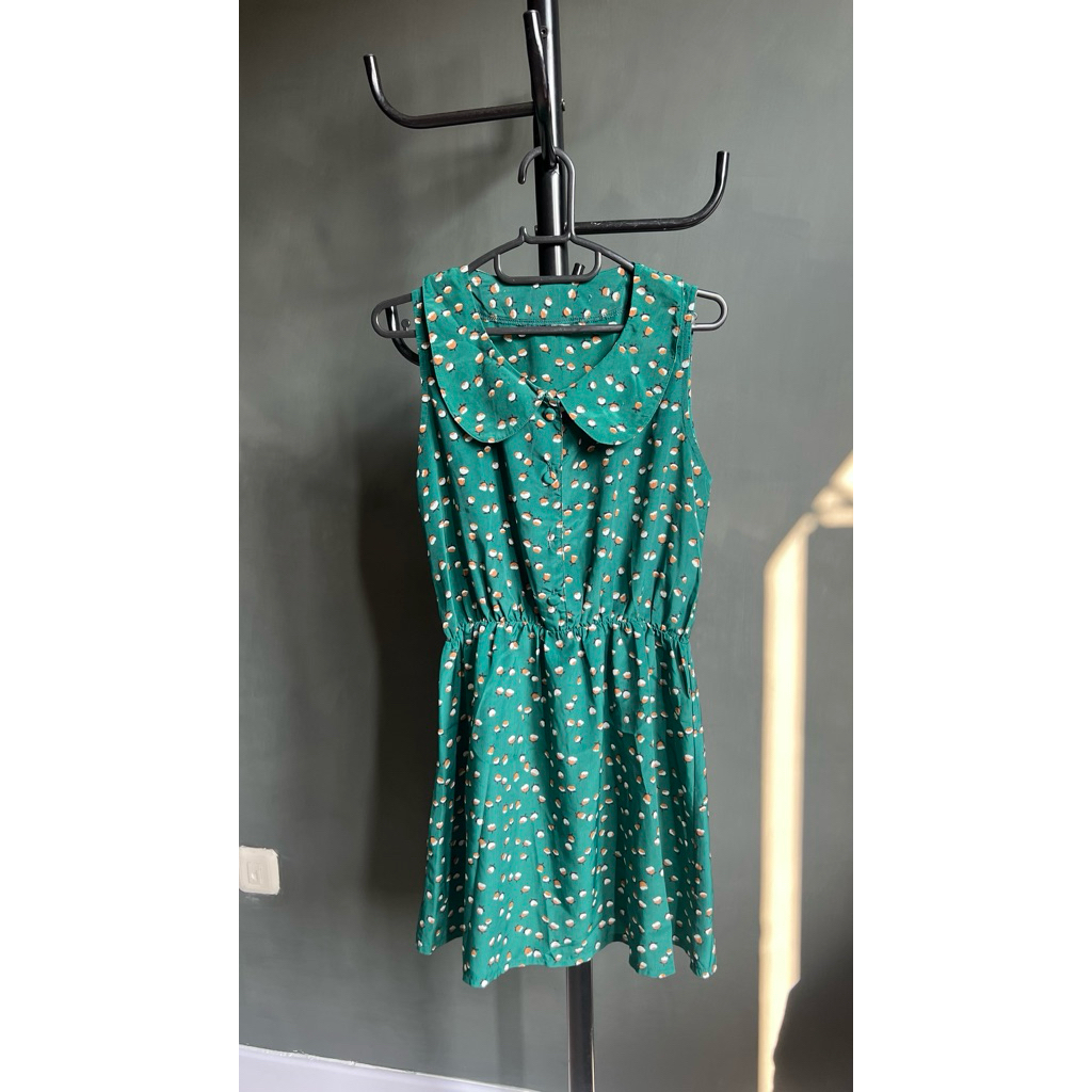 Dress Anak Kids Remaja Hijau Bunga Rok Wanita Kerah Sailor Shanghai Korea Look Dress Pesta Duma Lafl