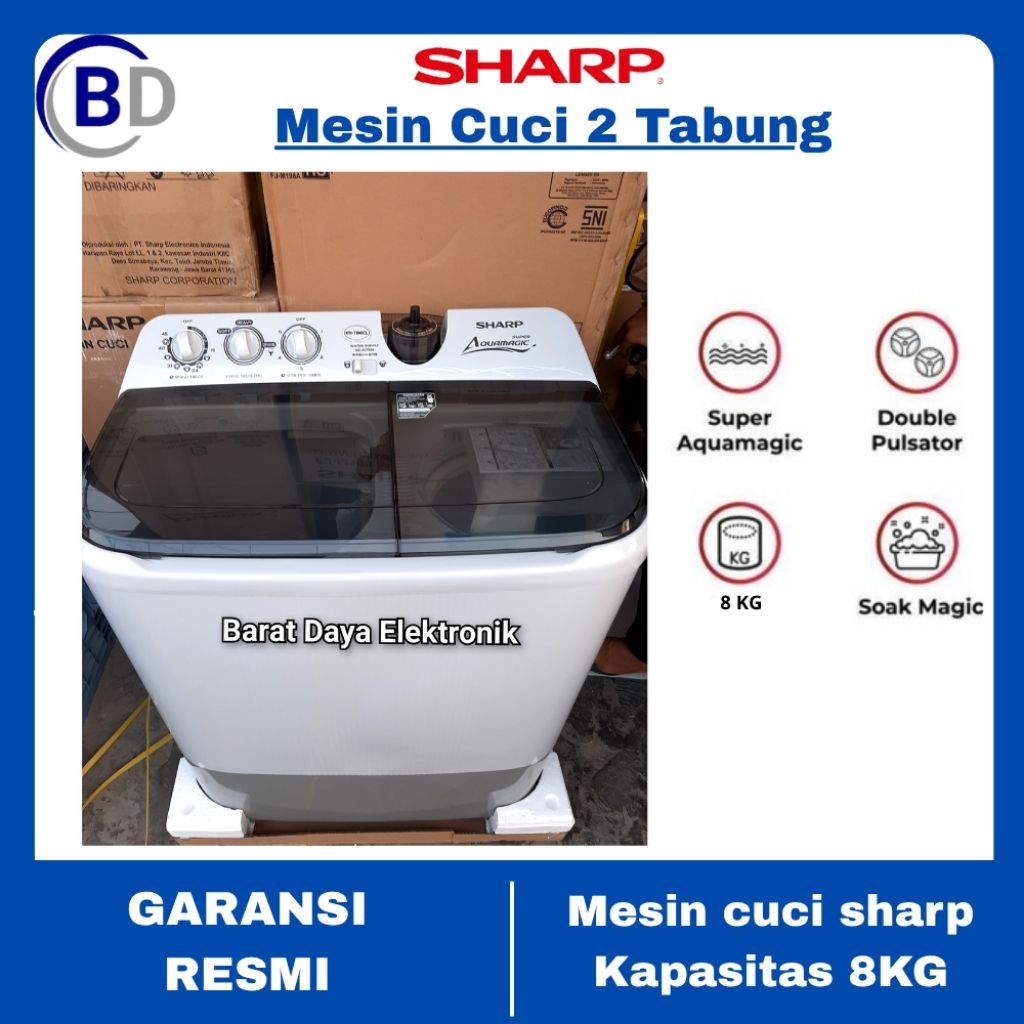 Mesin Cuci SHARP Aquamagic  2 Tabung ES-T85CR  Mesin Cuci 2 Tabung 8 Kg