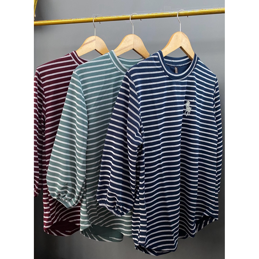 Atasan Knit Aster Bordir Polo / Kaos Polo / Kaos Polo Salur / Atasan Knit Polo Salur / Knit Salur Po