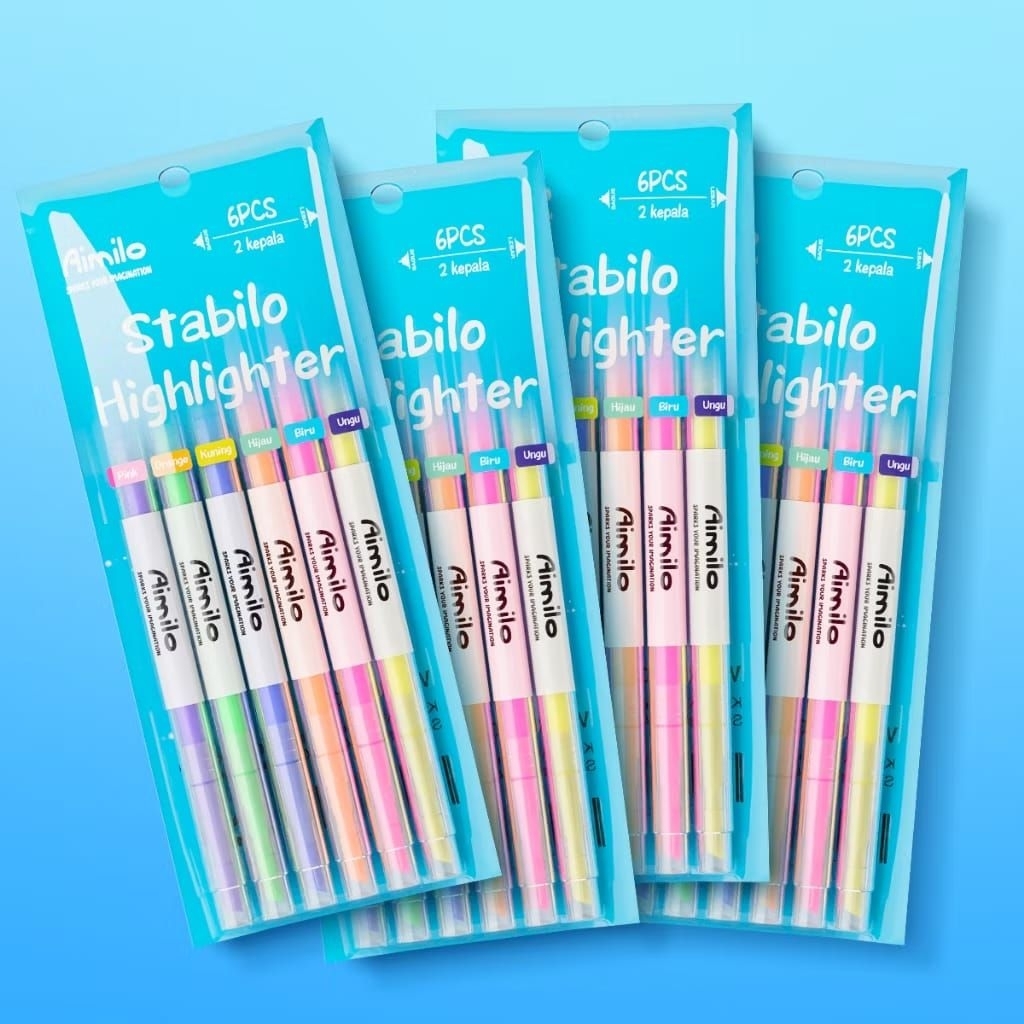 

Spidol set highlighter 2 sisi 6pcs spidol pastel