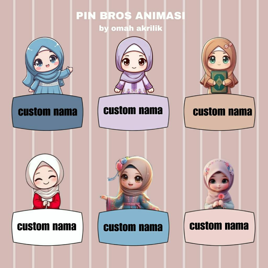 Pin Bros Acrylic Animasi Lucu Custom Nama Anak / Bross Nametag Sekolah Cetak Nama Pin Nama Dada baha