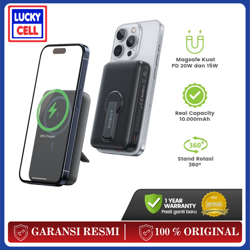ROBOT RT-15 Powerbank Magnetic Magsafe Kuat Magnet Anti Copot 10N PD 20W Fast Charging Kapasitas 100