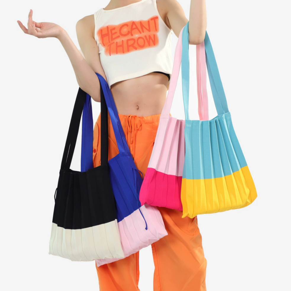 Pleats Stripe Korean Hand Bag / Tas Serut Lipat / Pleat Tote Bag / Tas Korea Jinjing /Pleats Premium