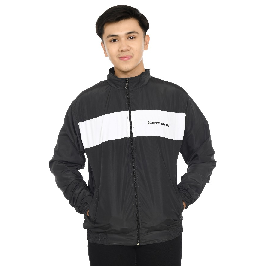 Jacket Tracktop Tracksuit Jacket Hitam Vintage Pria Wanita Casual Style