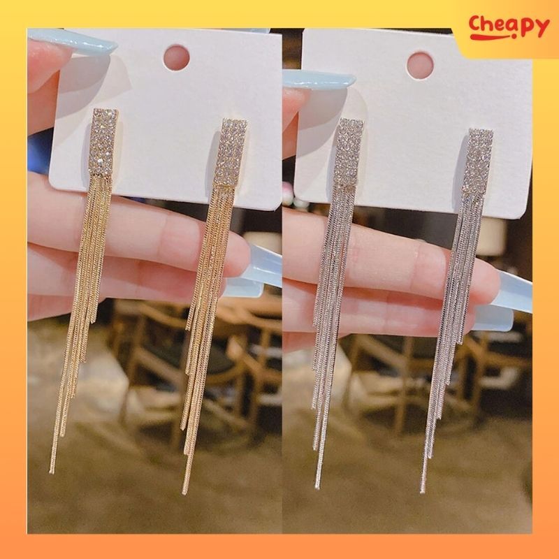 Anting Tusuk Silver Panjang Menjuntai Halus Pesta Elegan  Cheapy