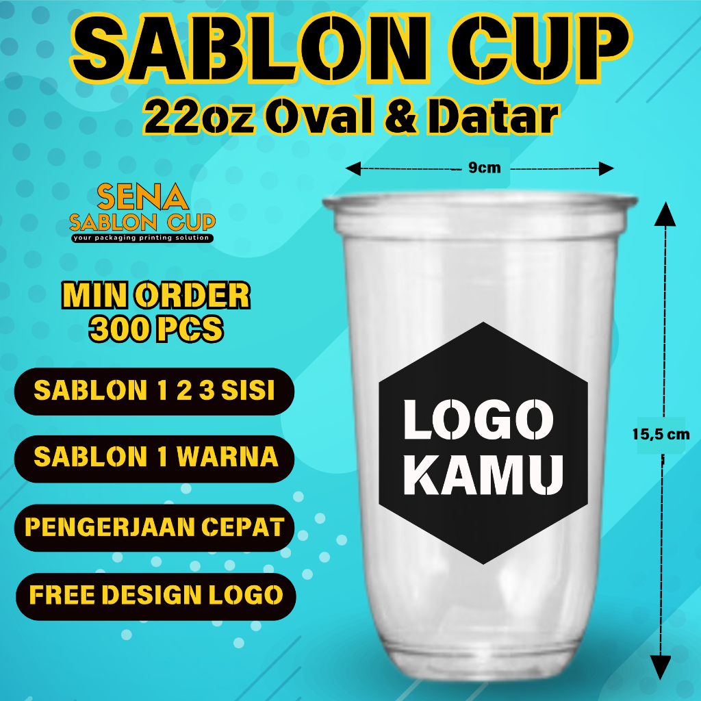 Sablon Gelas Cup 22oz Oval & Datar / Sablon Gelas Cup / Sablon Cup Murah / Sablon Cup