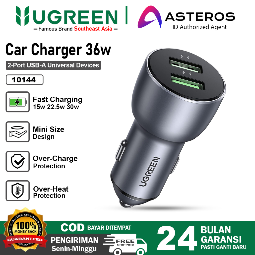 UGREEN Car Charger Mobil Dual Port USB A Fast Charging 36w
