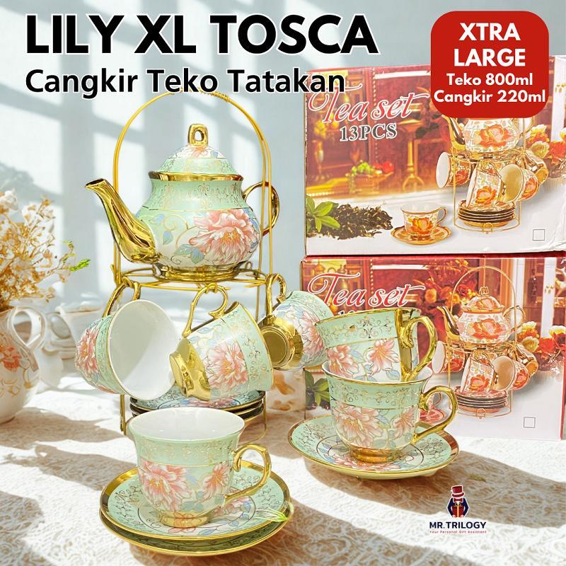 Hampers Pajangan Set Tea Set Keramik Cangkir Teko Tatakan ALL IN 1 LILY SET Souvenir Gelas Mug Mewah