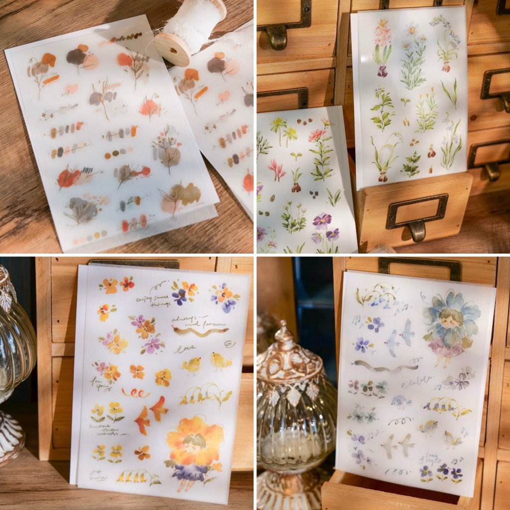 

Meow Illustration Transfer Sticker - rosewood . a year of blossom . flower girl lemon bamboo