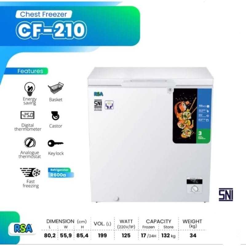 RSA Chest Box Freezer RSA 200 Liter - CF-210 RSA Freezer box CF 210 / CF210 200 Liter