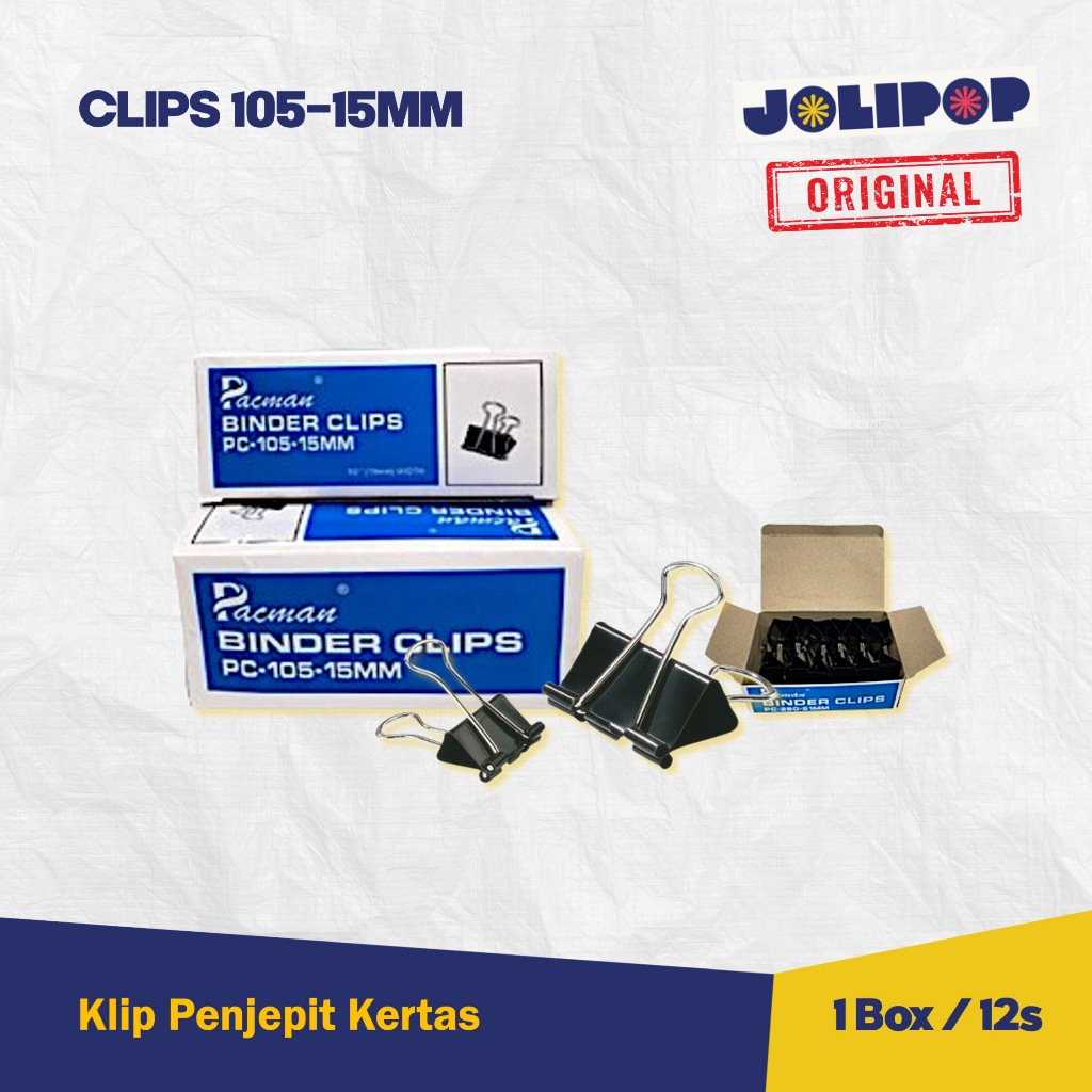 

Pacman Binder Clips 105-15mm / 1 Box Isi 12pcs / Penjepit Kertas Kecil Besar Sedang / Clips Tebal