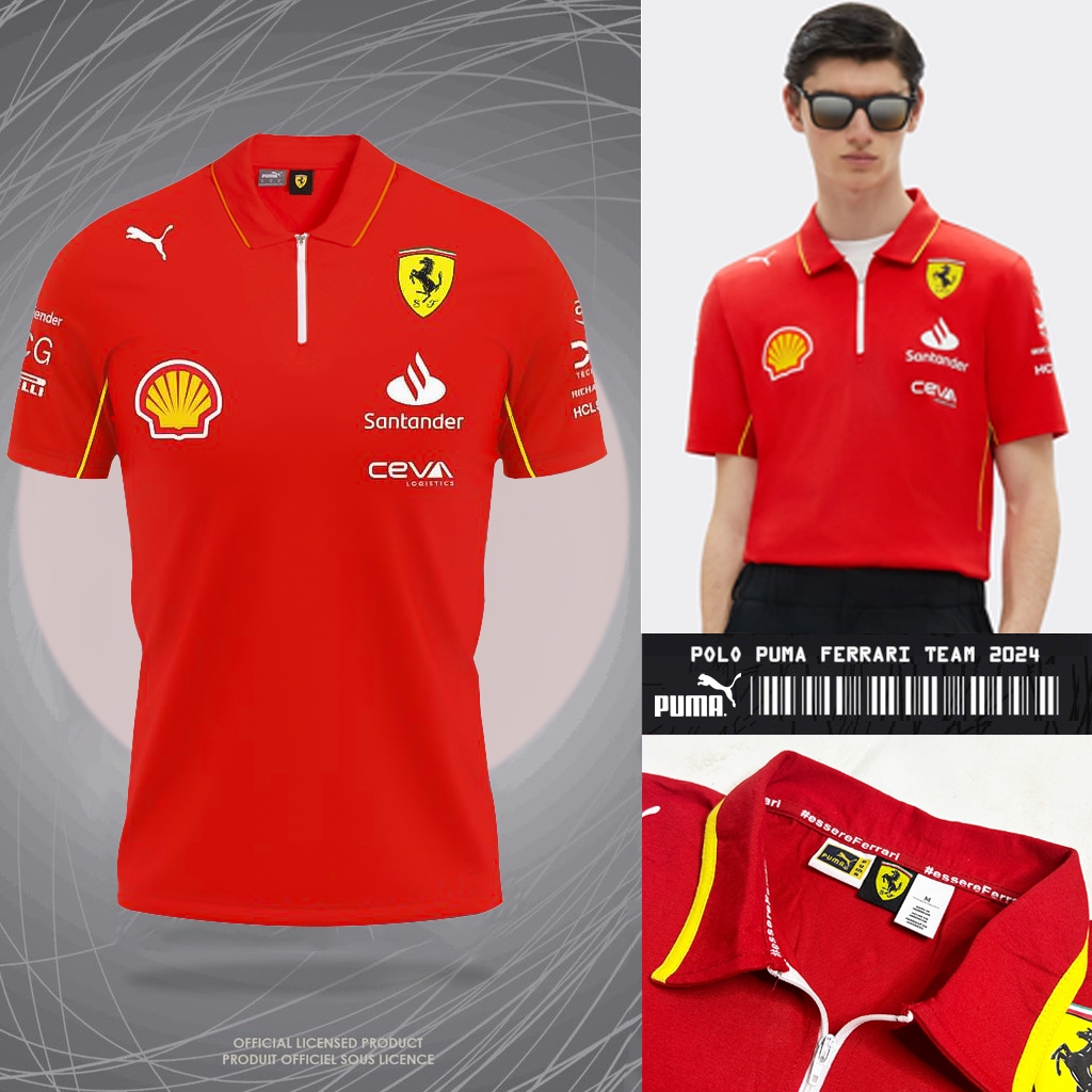 KAOS POLO PUMA  POLO FERRARI RED  2024 KAOS RACING LENGAN PENDEK GRADE ORIGINAL /  KAOS T-SHIRT F1 R