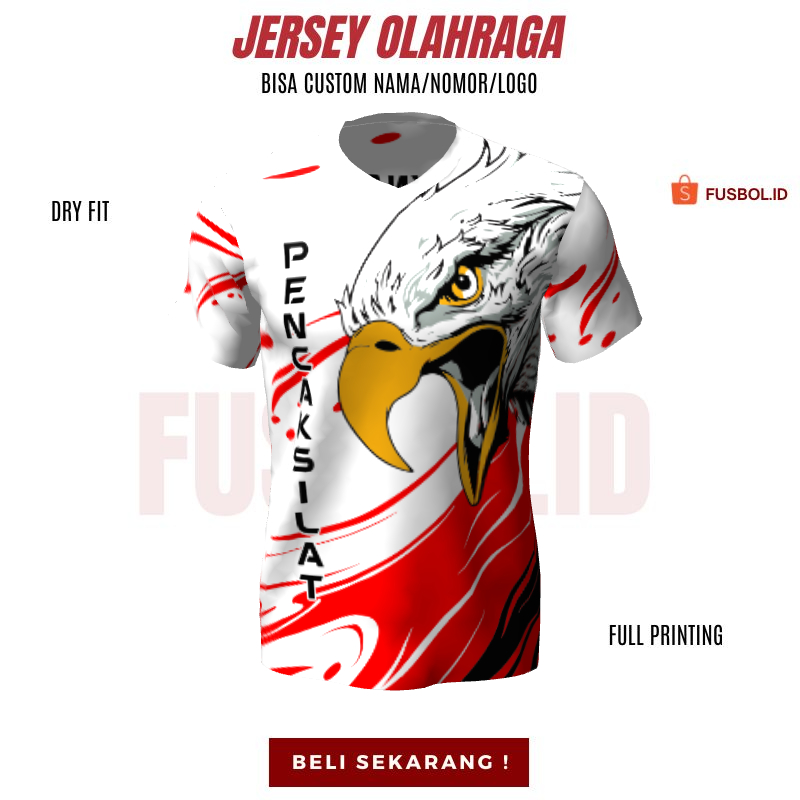Kaos Jersey Pencak Silat Putih Merah Motif Abstrak Elang 403