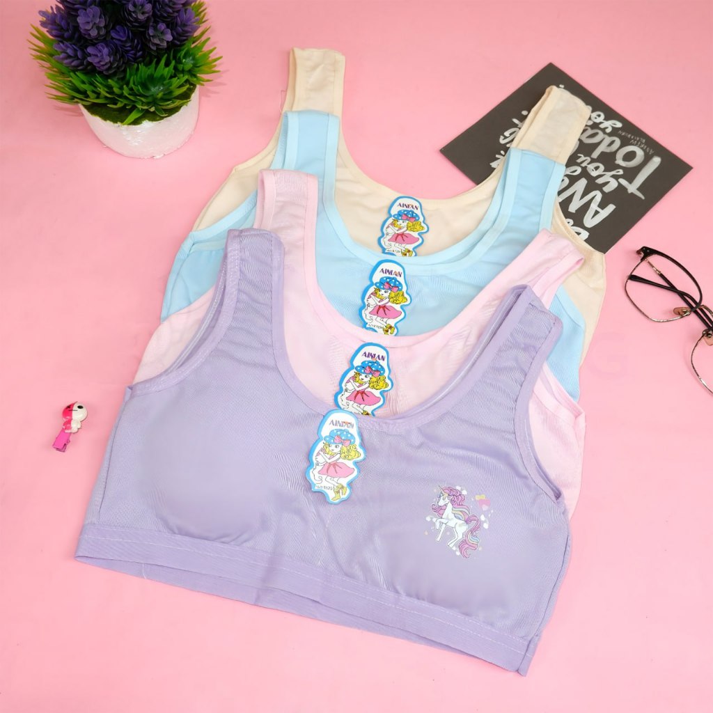 Bra Anak isi 3pcs Miniset Anak Busa Lepas Pasang Motif Lucu Tanktop Busa SD - SMP Serap Keringat