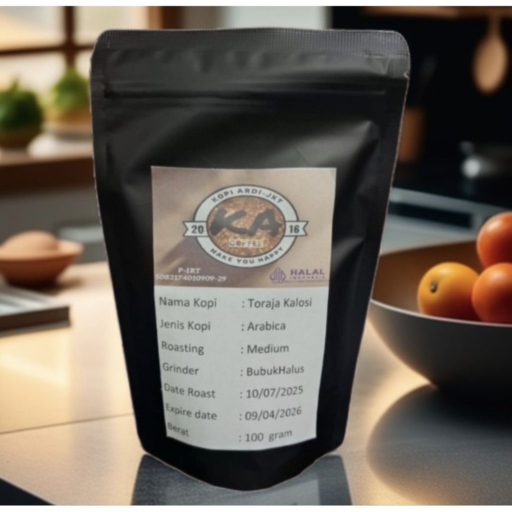 

Kopi Biji Roasting/Giling bubuk Arabica Toraja Sapaan/Pulu2/Kalosi/Mamasa 100 gram Halal dan berijin