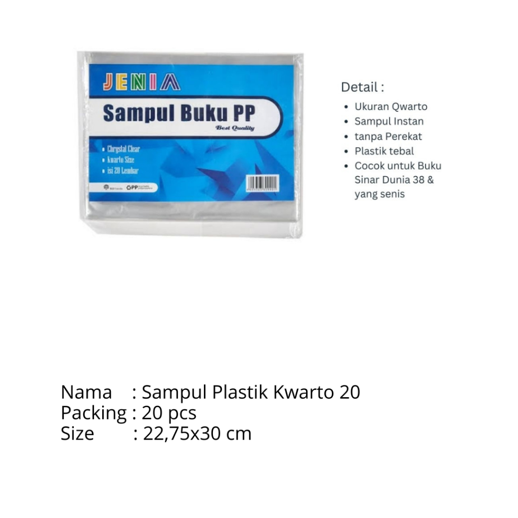 

Sampul Buku Plastik Jenia Kwarto (Isi 20 Lembar dan 100 Lembar)