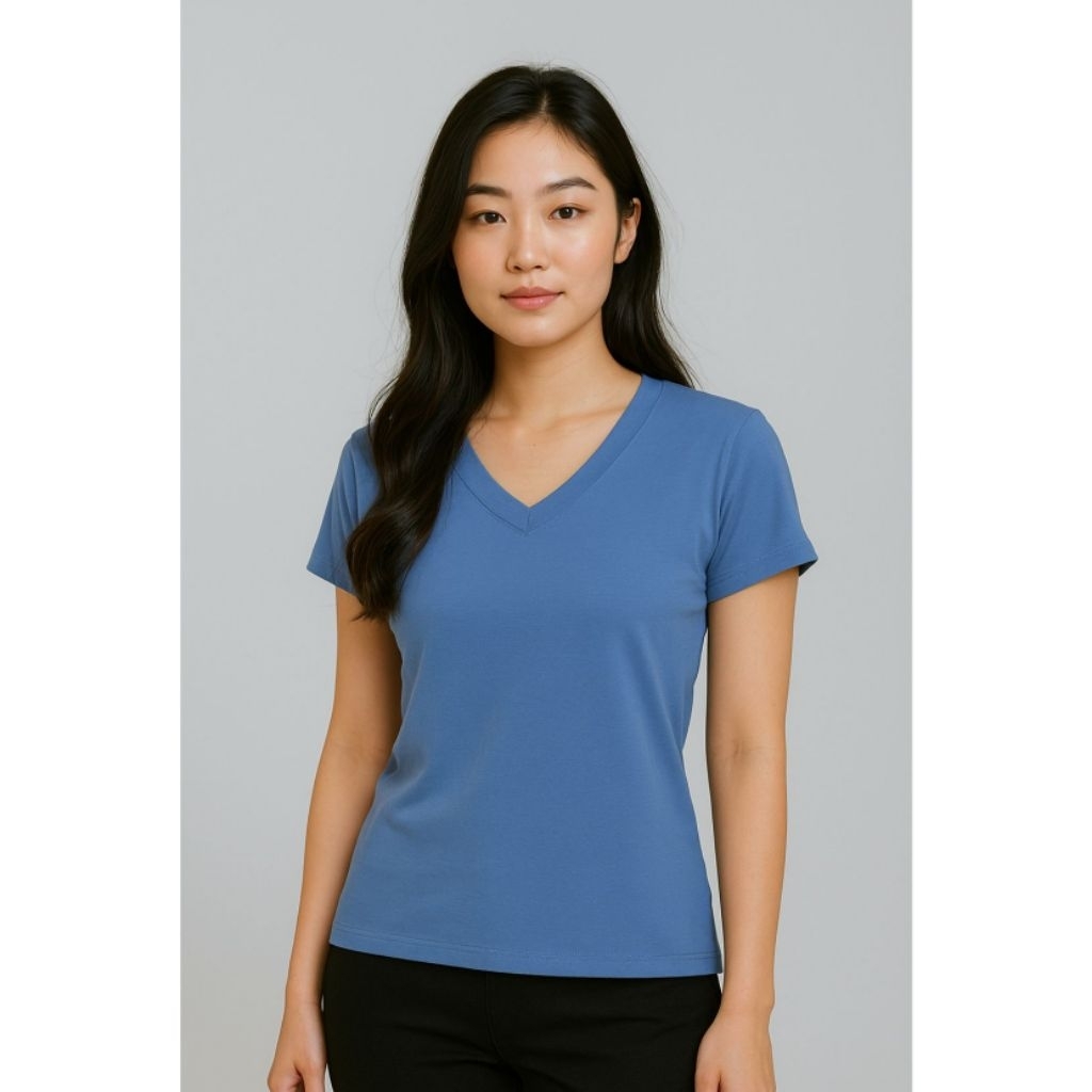 New Bellacita vneck tshirt S/M blue / atasan kaos katun wanita