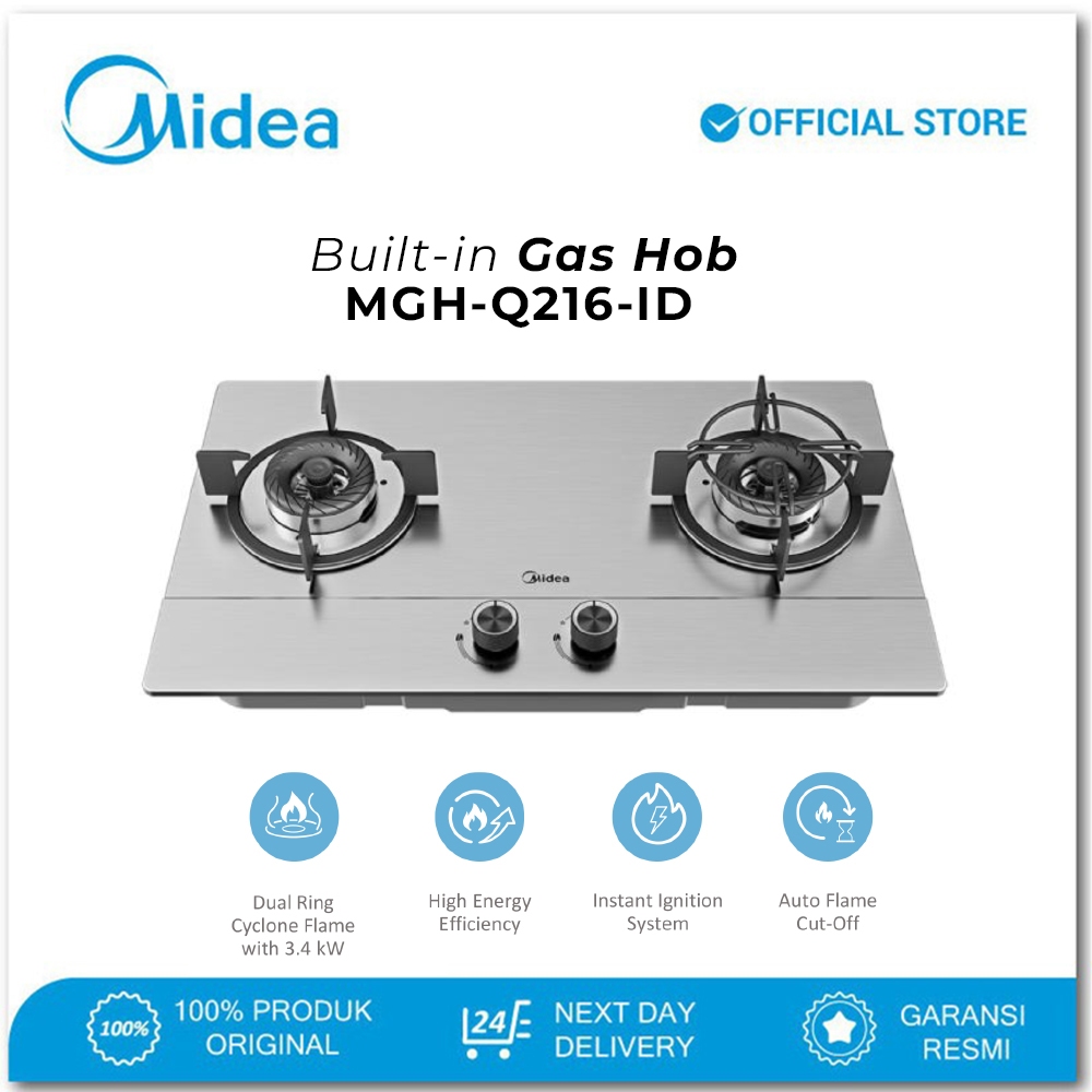 Midea Kompor Tanam 2 Tungku MGH-Q216-ID Built In Gas Hob Kompor Gas Tanam Stainless Steel