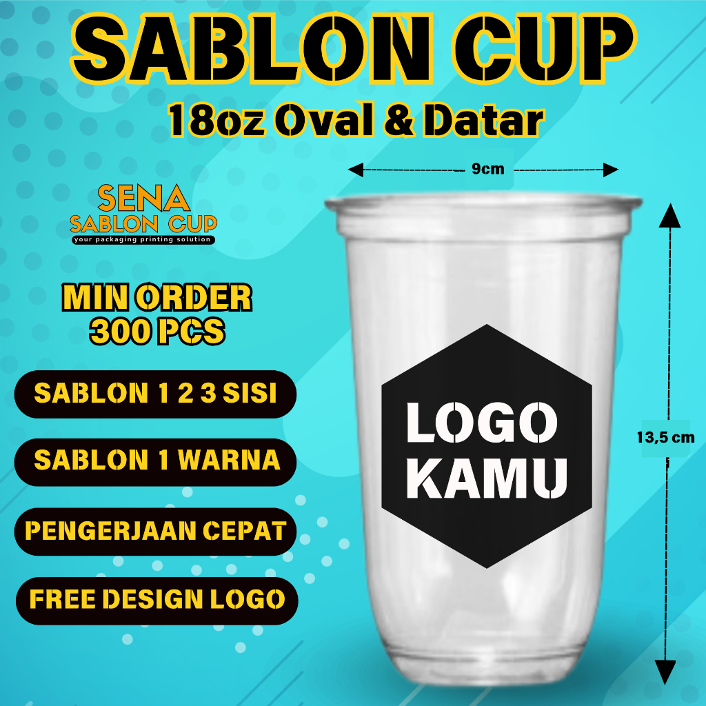 Sablon Gelas Cup 18oz Oval & Datar / Sablon Gelas Cup / Sablon Cup Murah / Sablon cup
