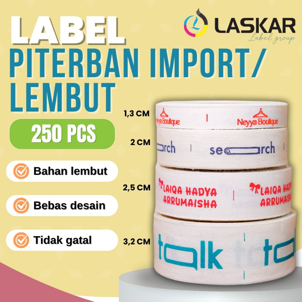 

250 pcs piterban lembut label cotton label lembut twelltape lavel baju label krudung label boneka piterban import