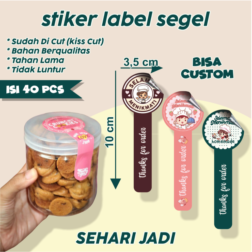 

Isi 40 pcs Stiker segel toples stiker segel custom stiker selamat menimati