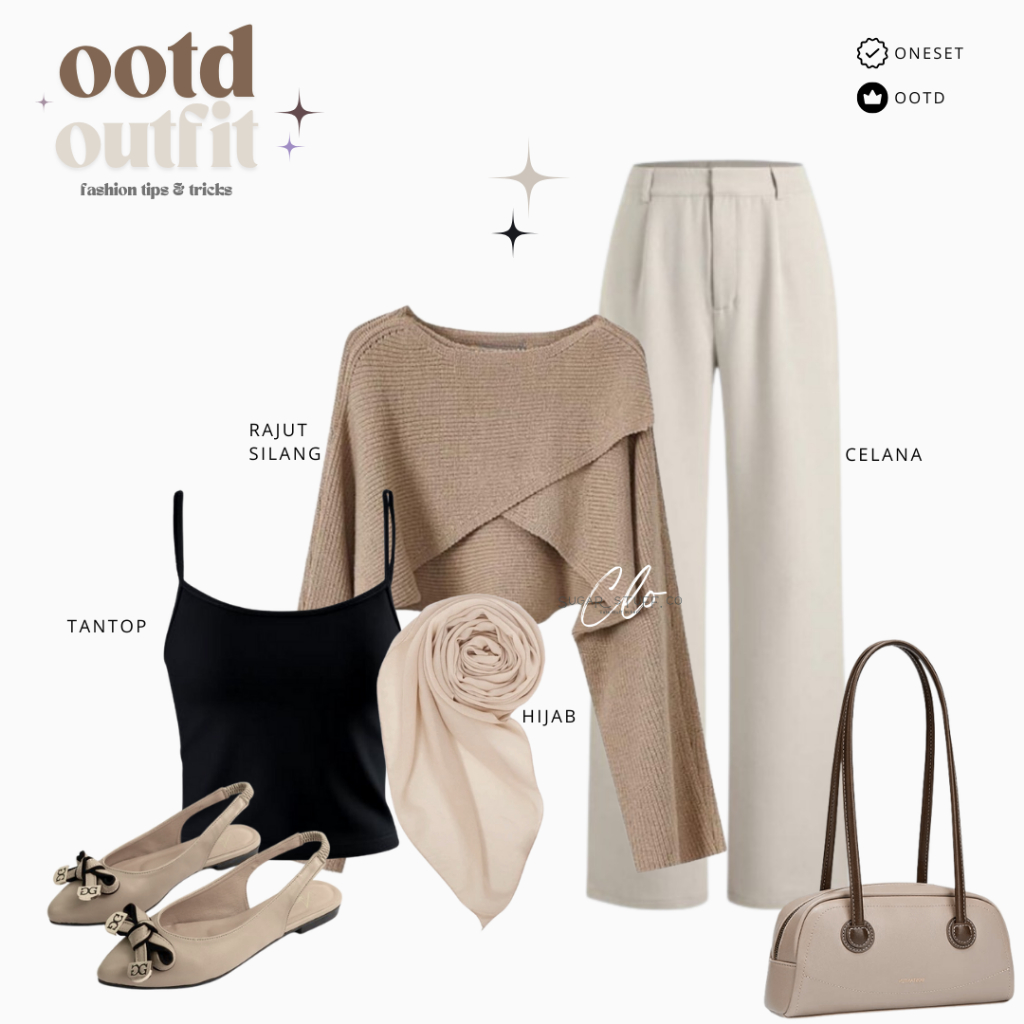 GD31 - Oneset 4in1 Outfit Wanita Remaja (Hijab+Tanktop+Rajut+Celana) Outfit Hangout Kekinian