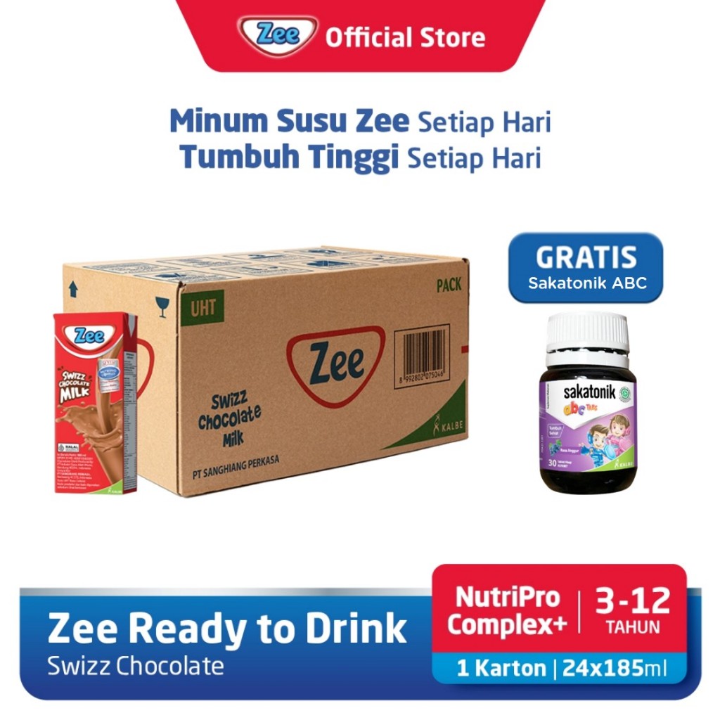

Carton Box Zee UHT Swizz Chocolate Milk 185ml Free Sakatonik ABC