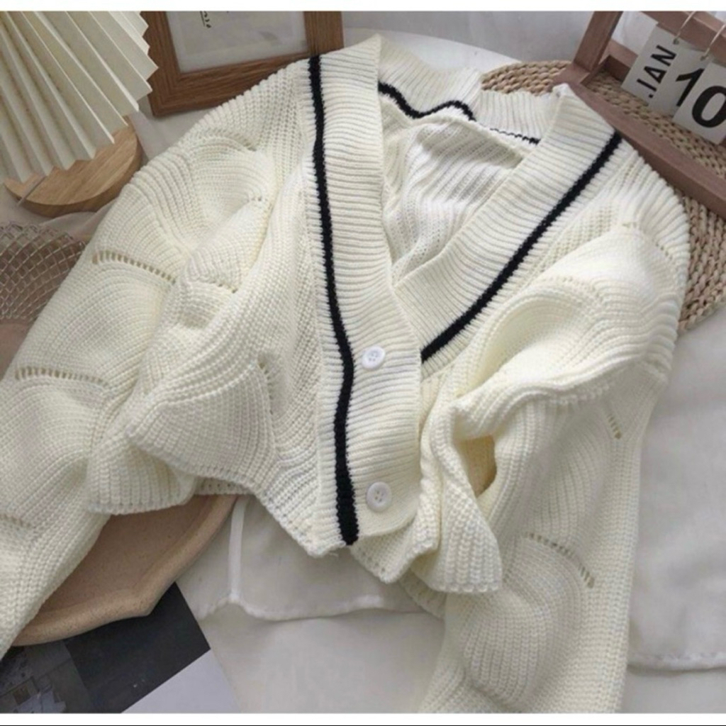 PRELOVED NEW - CARDIGAN WHITE KOREAN CARDIGAN | Cardigan White | Cardigan Rajut | Knit Cardigan