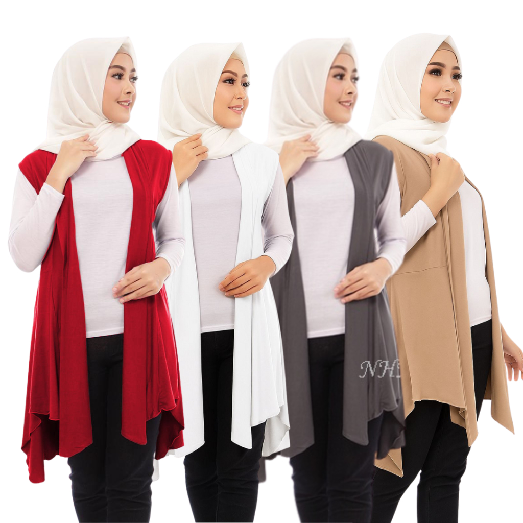 Nhm Rompi Cardigan saskia tanpa lengan spandek rayon,vest,outer Merah