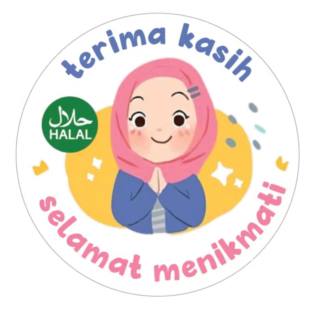 

stiker makanan/minuman isi 500 termurah stiker karakter terima kasih selamat menikmati stiker termurah stiker Kalimantan isi 500 ada tulisan halal stiker makanan